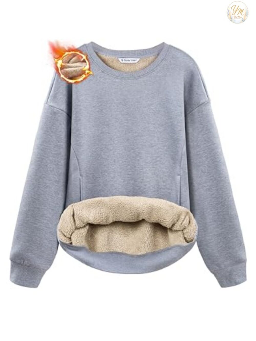Sherpa Lined Crewneck Sweatshirt Warm Winter Pullover with Pockets